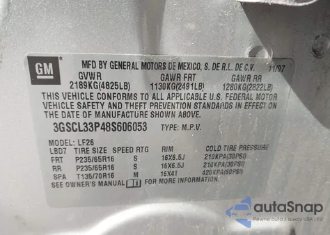 2008 Saturn Vue 4-Cyl Xe из США, поврежденный, VIN 3GSCL33P48S606053